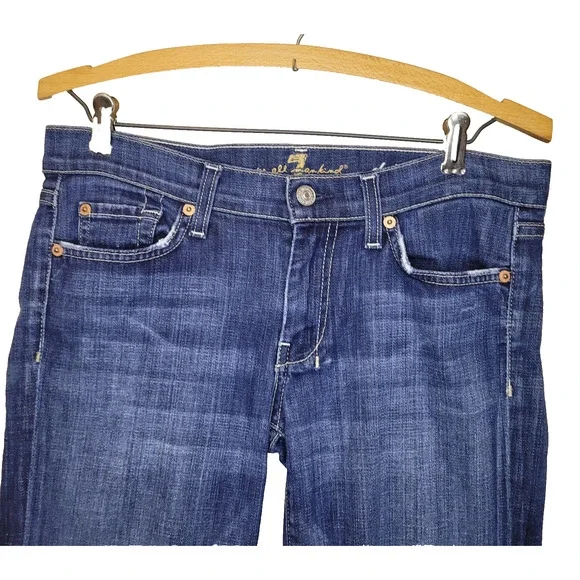 7 For All Mankind Womens Dojo Blue Denim Low Rise Flare Jeans Size 28 - Picture 6 of 16